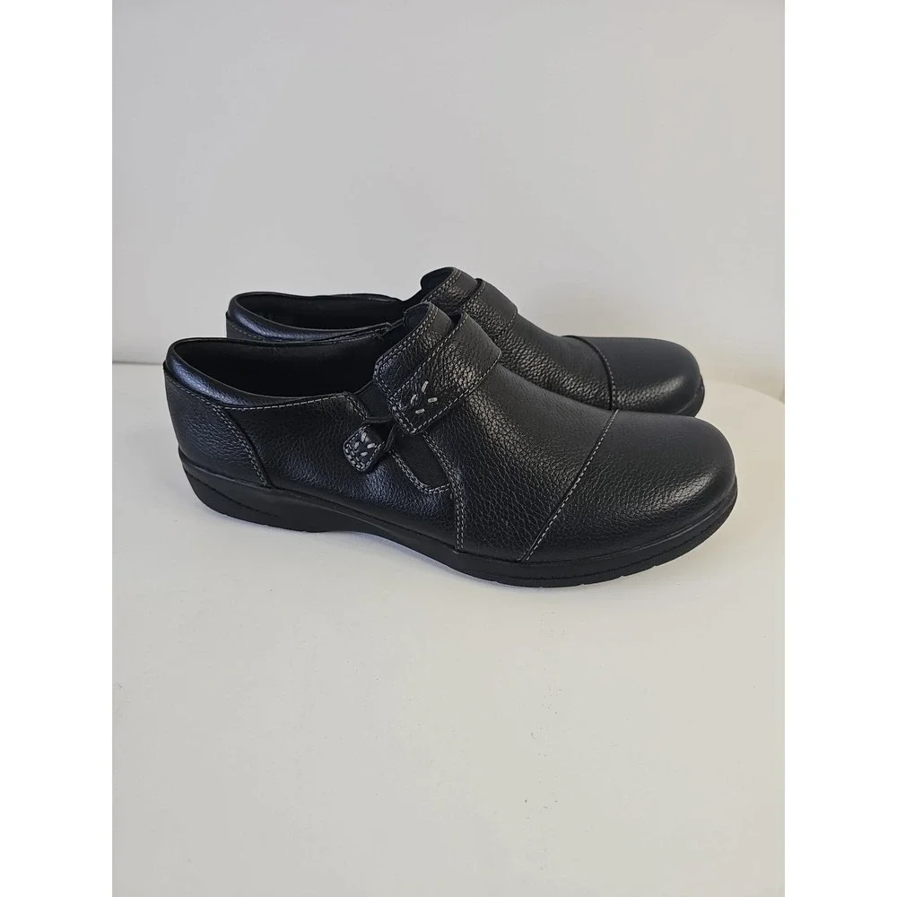 Clarks Collection CHEYN ONYX Black Leather Slip‎ Onn Loafer Flat SHOE Size 7.5 M